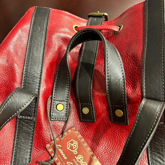 Genuine Italian Leather Backpack - Red - Unisex - Picture 11 of 16